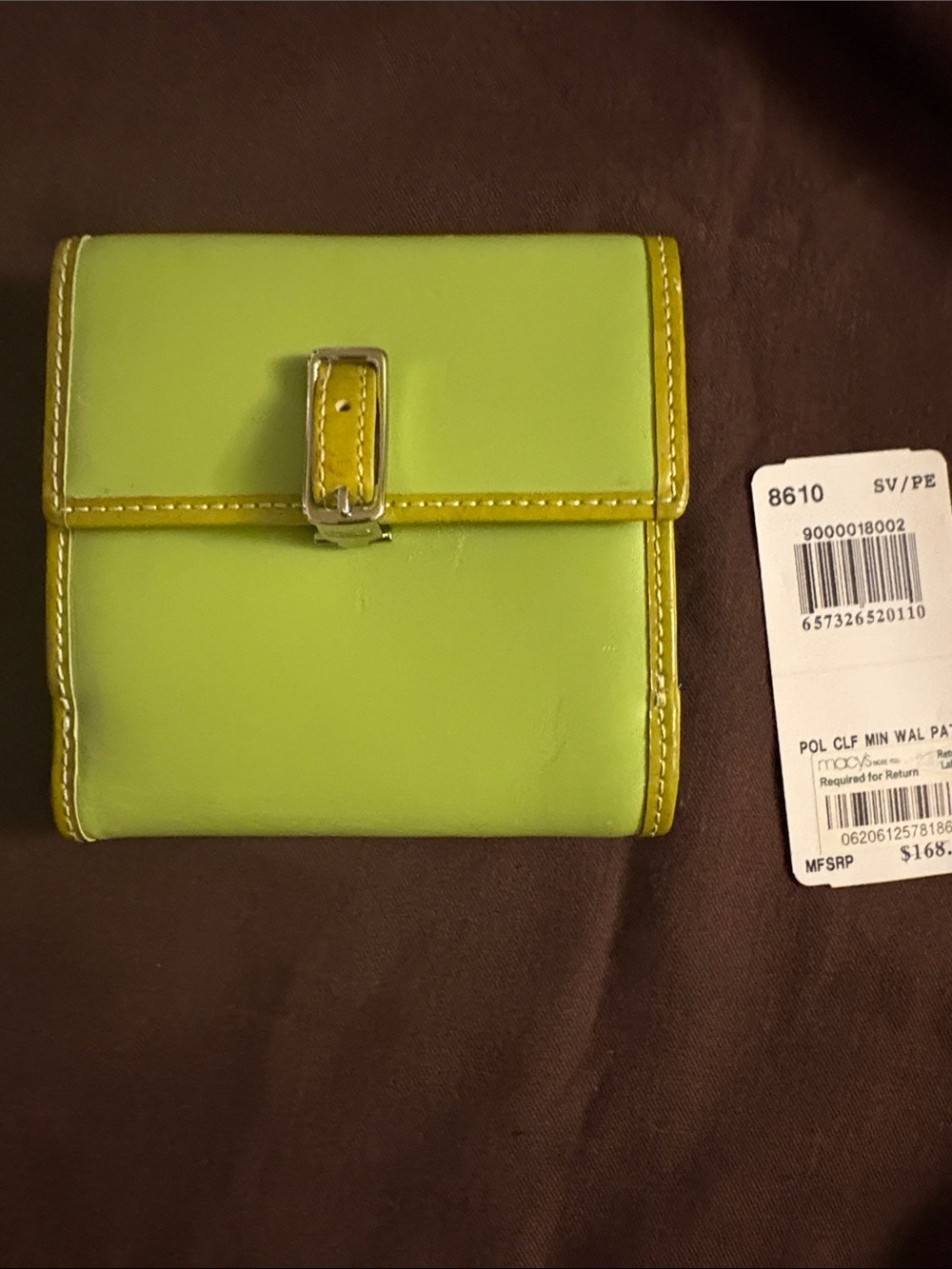 Coach Lime Green Trifold Wallet with Tan Interior - Picture 7 of 9